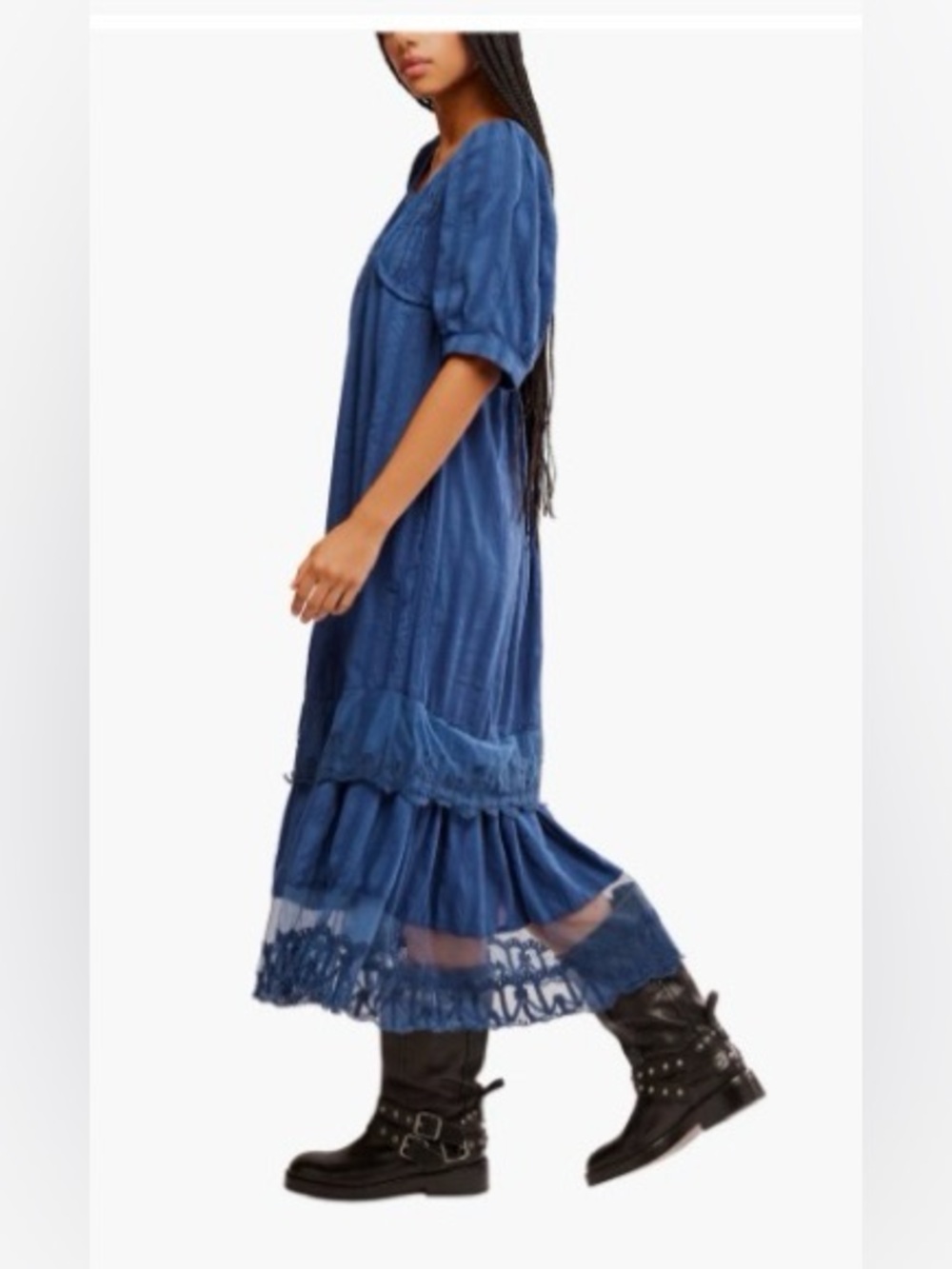 SOLD. FREE PEOPLE Calder Midi Dress in Skipper Blue / Navy Blue size small - Picture 6 of 15